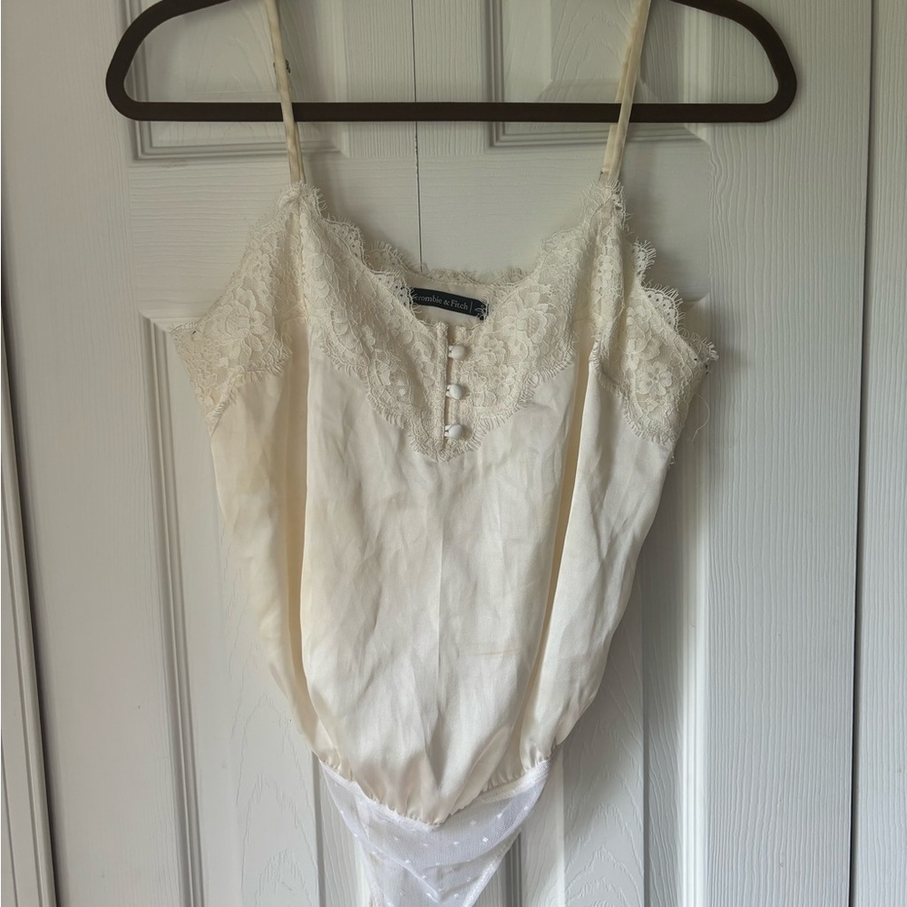 Cream Abercrombie Satin Bodysuit